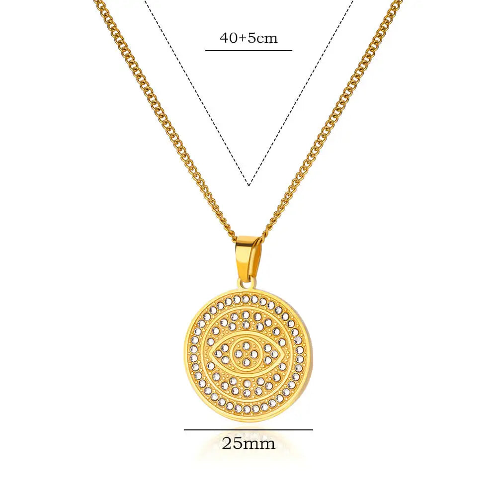 Gold Color Palm Fatima Pendant Necklace For Women Stainless Steel Lucky Turkish Evil Eye Choker Necklaces Aesthetics Jewelry