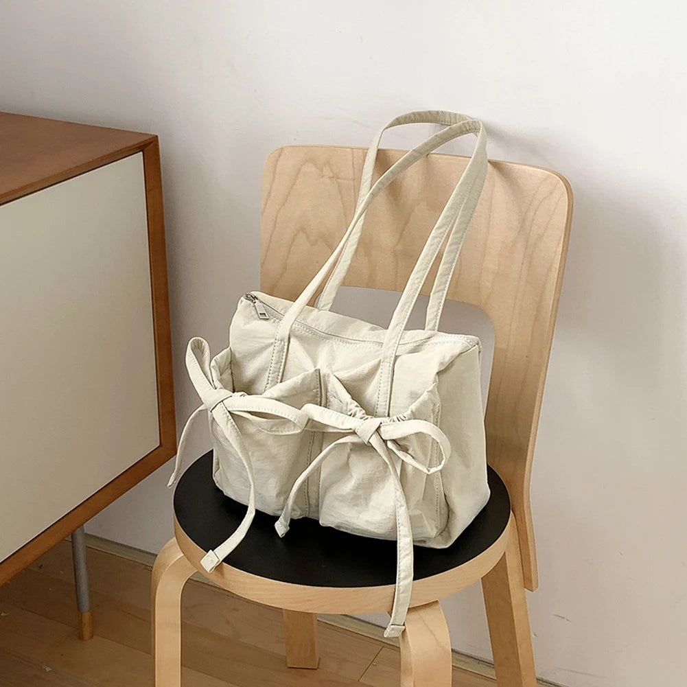 Women Casual Tote Handbag Zipper Closure Fashion Shoulder Purse Solid Color Simple Shopping Bag Girls Outdoor Daily Bag