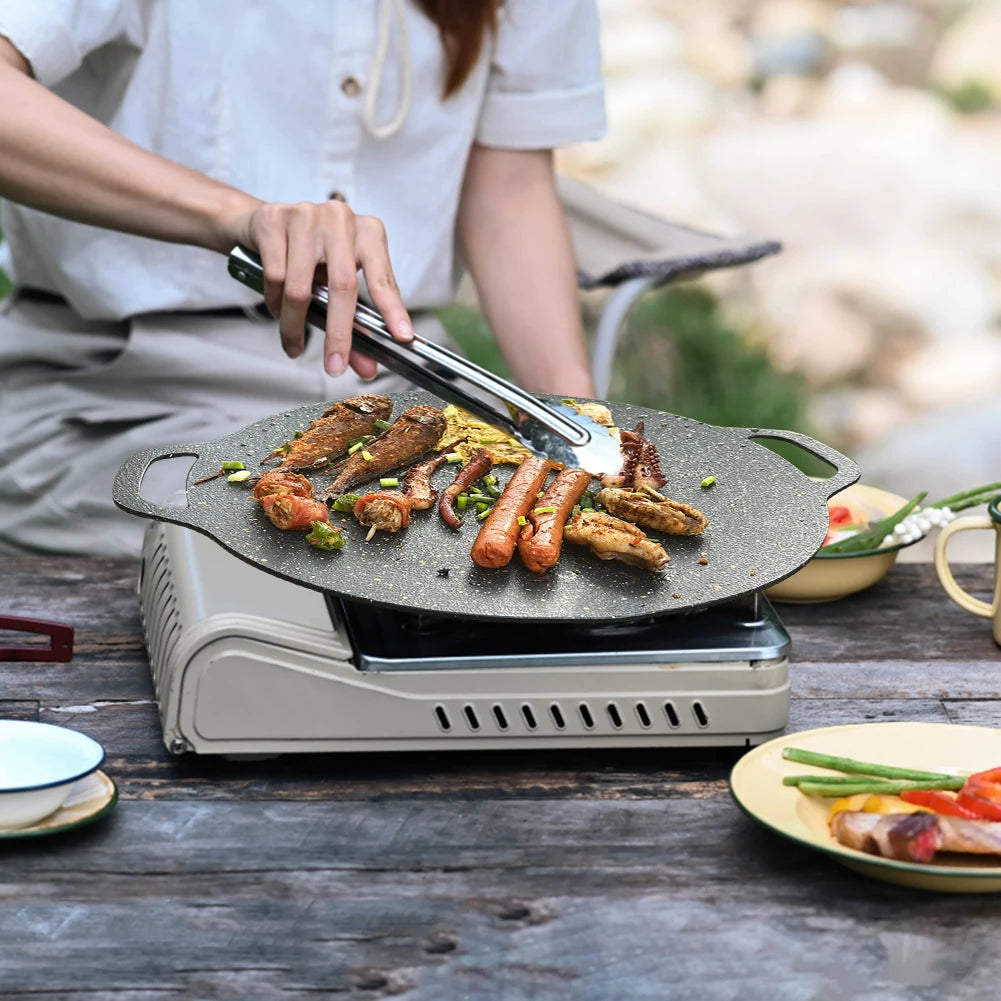 Grilling Pan Non-stick Frying Pan Flat Pancake Griddle Stone Cooker BBQ Grill Baking Pan for Outdoor Camping Barbecue Bakeware