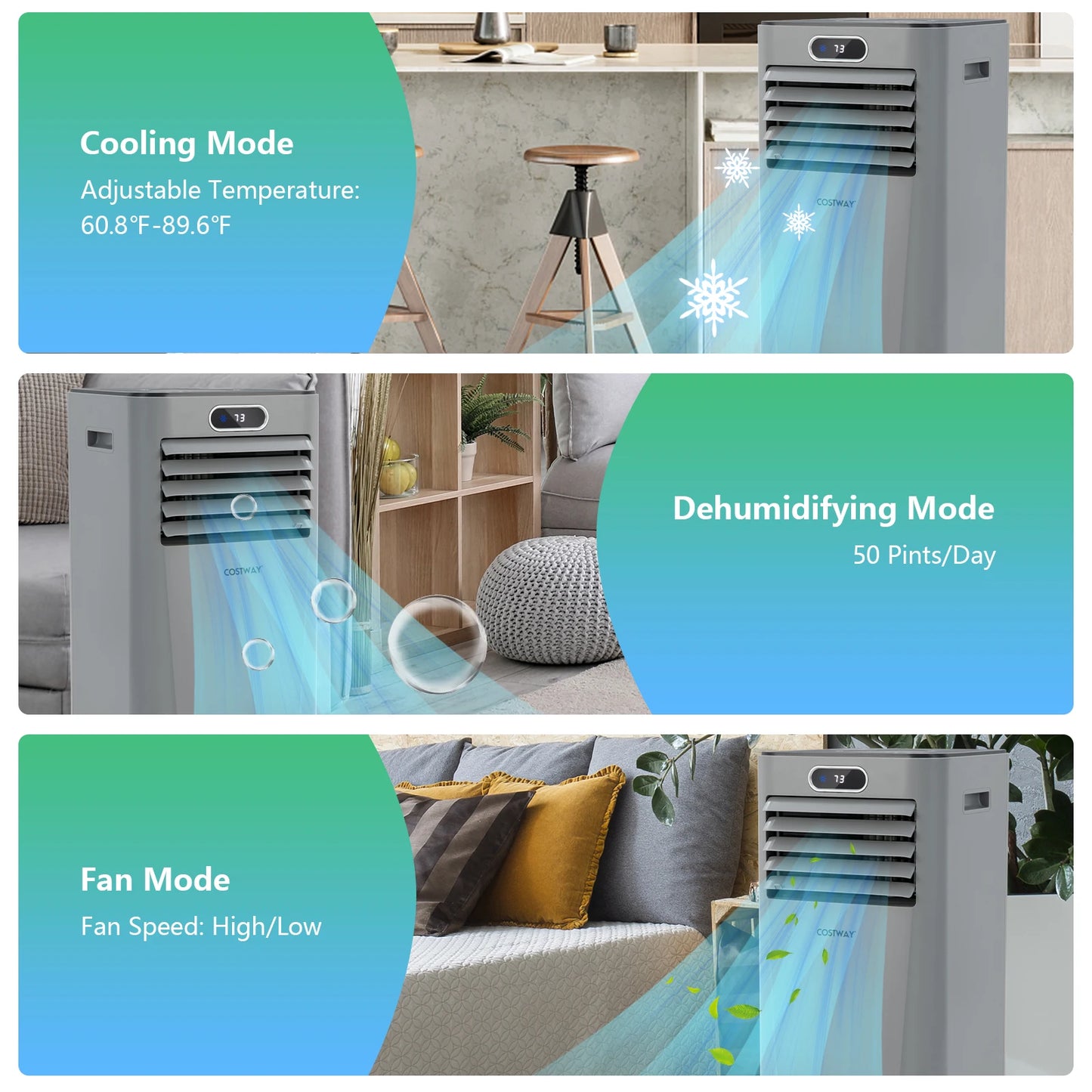 10000 BTU Portable Air Conditioner w/ Remote Control 3-in-1 Air Cooler w/ Drying