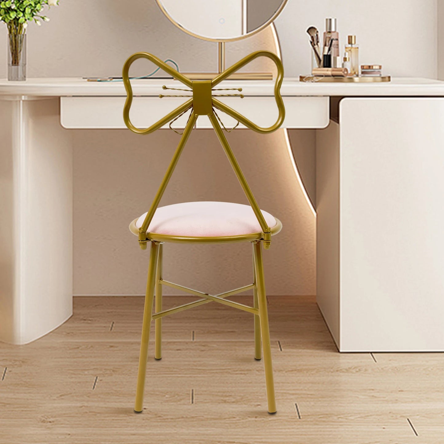 Butterfly Shaped Vanity Chair Bow Seat Backrest with Metal Frame & Sponge Cushion
