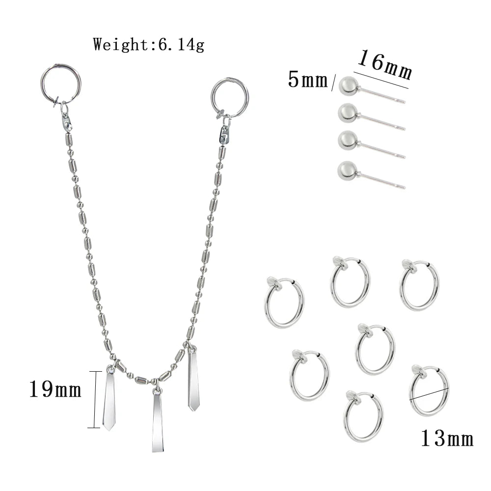 Anime Horimiya Miyamura Izumi Earrings Lip Piercing Chain Set Stainless Steel Punk Jewelry Cosplay Costume Props For Men Women