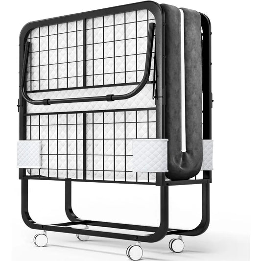 EconoHome Folding Bed with Mattress - 75x31 Cot Size Bed Frame - Portable Foldable Roll Away Adult Bed for Guest - 5-inch Thick