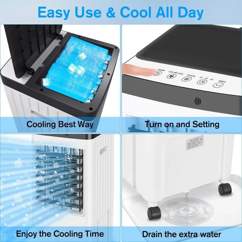 Portable Air Conditioners Windowless,3 IN 1 Swamp Cooler, Ac Unit with 3-Gal Water Tank, Timer,3 Speeds,70° Oscillation