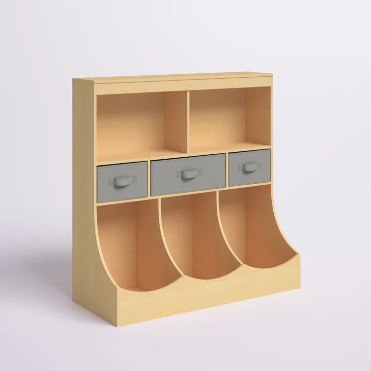 Kids Toy Storage Organizer, Organization Storage Cabinet W/Display Shelf & 3 Removable Fabric Bins, Wooden Toy Storage Unit