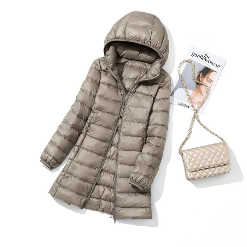 0-10℃ Women Hood Detachable Puffer Jackets 2024 Autumn Winter Portable Hooded Duck Down Coat Double Zipper Windproof Parkas 7XL