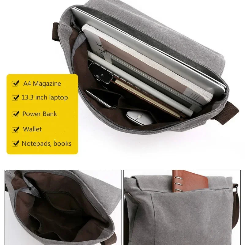 New Men Canvas Crossbody Shoulder Messenger Bags Man New Fashion Cross Body Bag Casual Solid Multi Function Portable Male Bag
