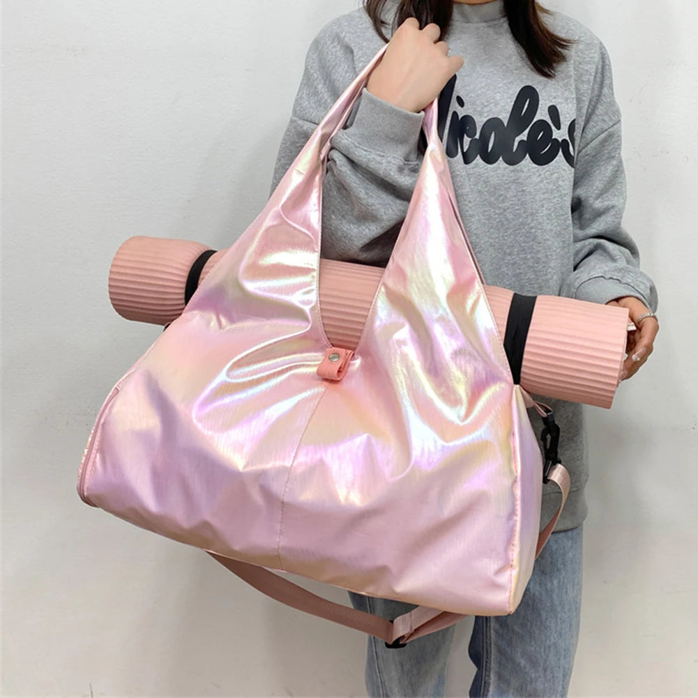 Women Dance Crossbody Bag Large Capacity Pearlescent Gym Satchel Bag with Shoe Compartment Dry Wet Separation Outdoor Simple Bag