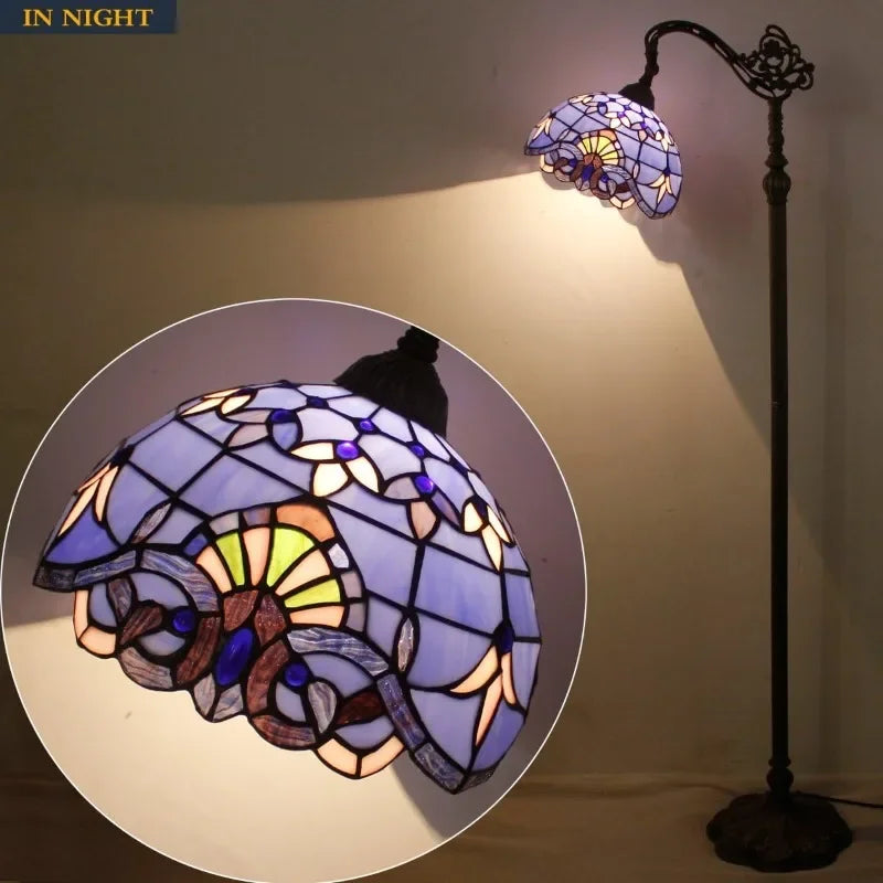 Floor Lamp  Style Blue Purple Stained Glass Arched Lamp 12X18X64 Inches Gooseneck Adjustable Corner Standing Reading