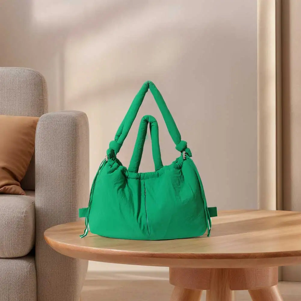 Puffer Tote Bag for Women Adjustable Strap Shoulder Bag Nylon Solid Crossbody Bag Large Puffy Purse for Shopping Travel