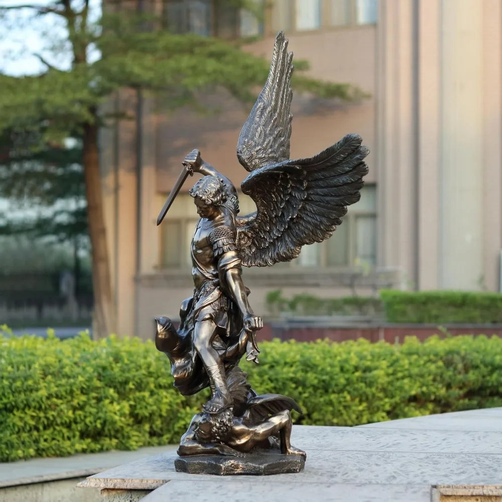 Large Archangel Saint Michael, Holy Justice Statue, Cold Cast Resin Bronze Decorative Sculpture, 43 Inches Decoration Crafts