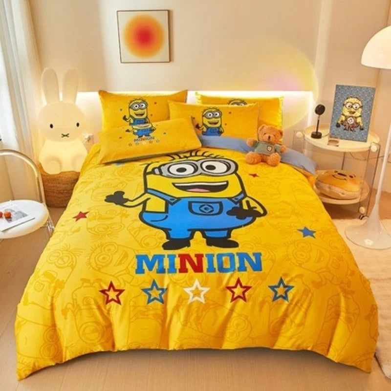 Cartoon Minion Bedding Set, Boy & Girl Duvet Cover Pillow Case Gift, Home Bedroom Quilt Set Large King 260x240cm