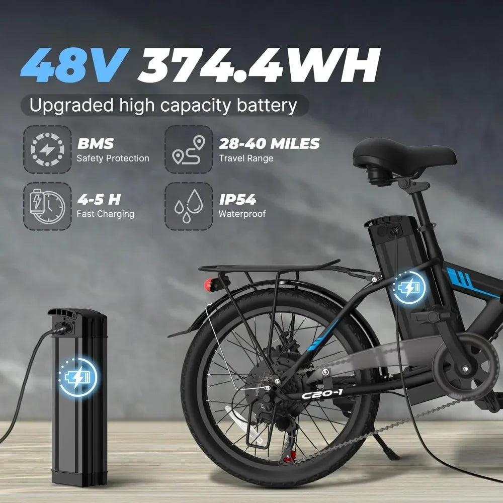 Electric Bike-Peak 750W Folding Ebike,48V Removable Lithium-Battery,20" Foldable Electric Bicycle Commuter for Women & Men