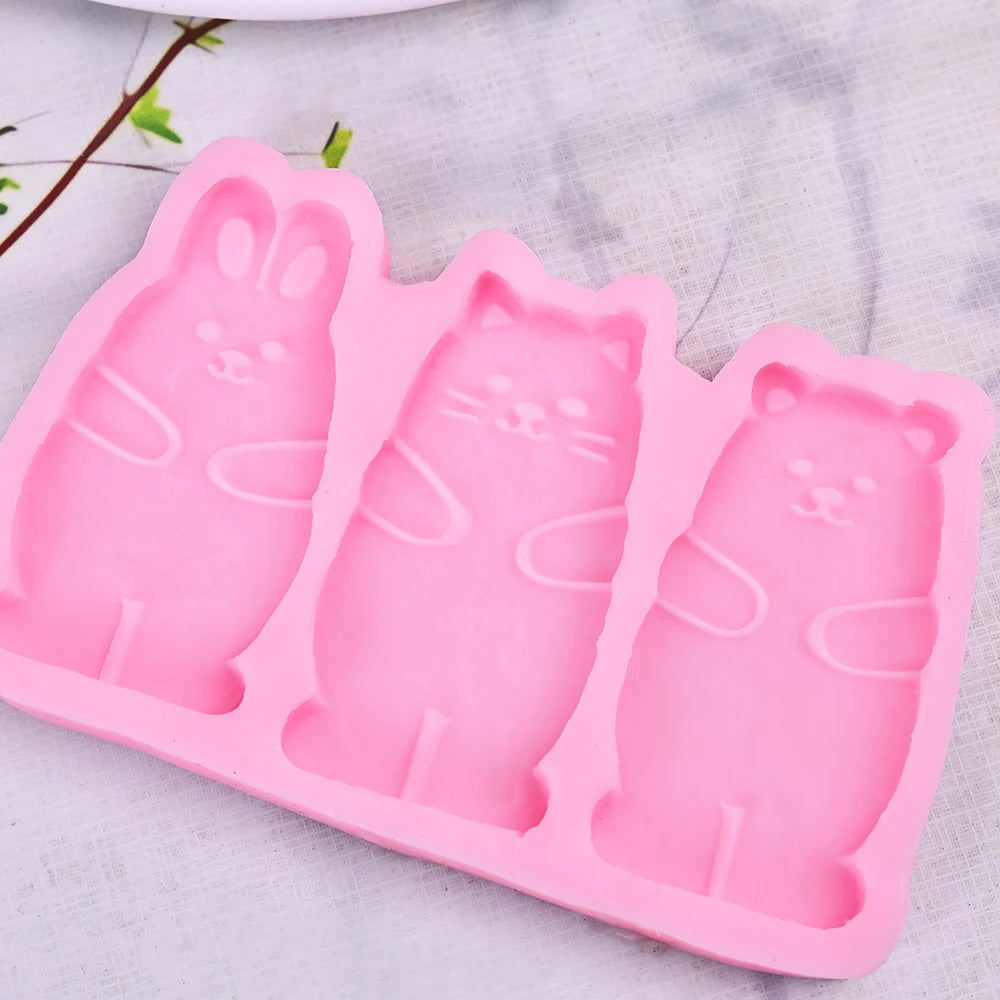 1pc Cartoon Triple Link Rabbit Bear DIY Handmade, Kitchen Baking Cake Chocolate Biscuit Making Silicone Mold