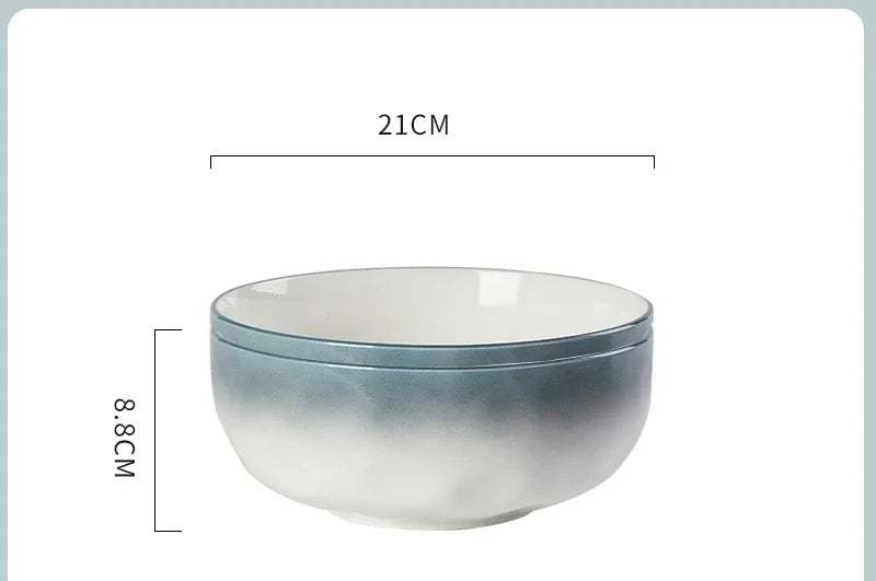 Ceramic Bowl Dish Gift Set Home Advanced Thickened Dish Bowl Cutlery Set Gradient Color Tableware