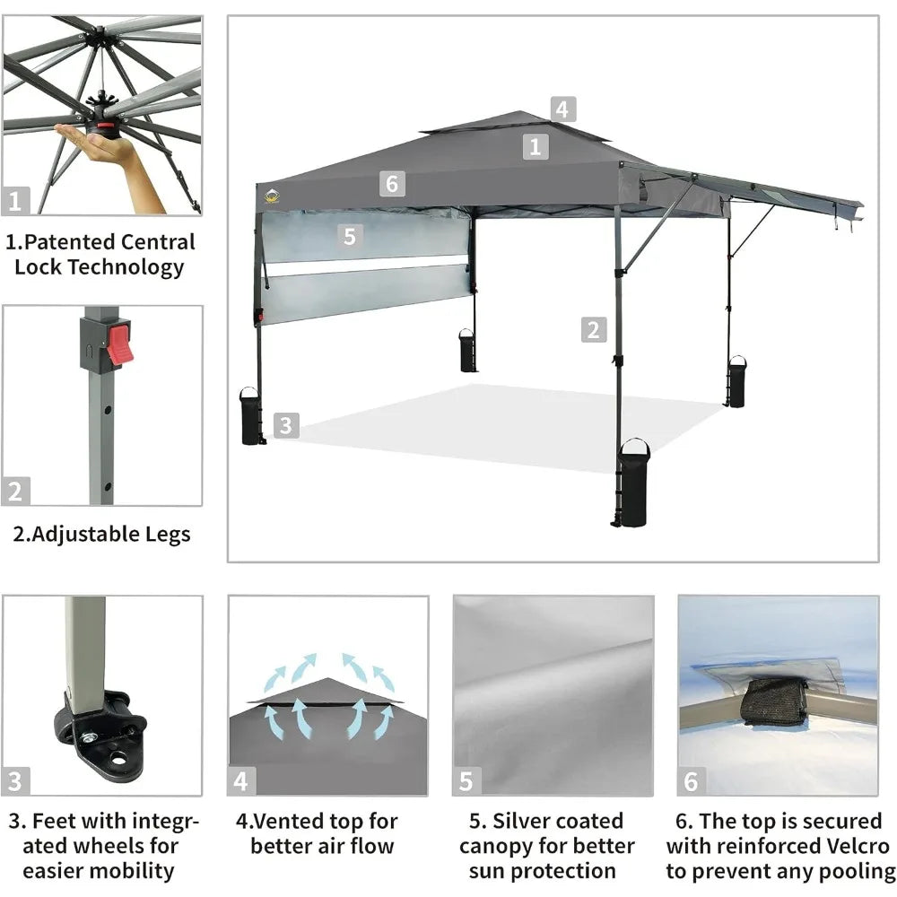 Pop up Canopy Tent Patended Centerlock Instant Commercial Canopy with 150D Silver Coated Fabric Including 2 Extend Awnings