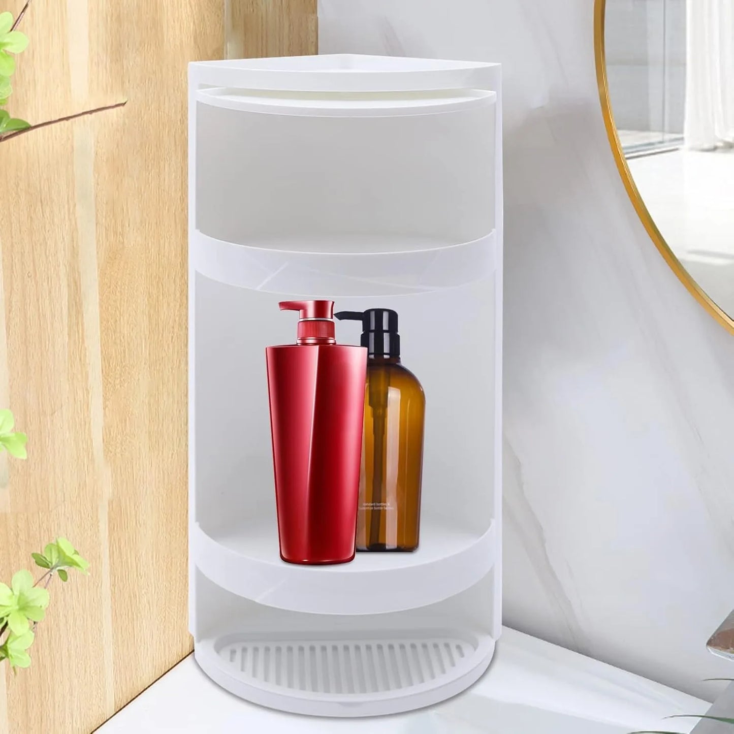 Bathroom Corner Locker, Cosmetic Storage Rack Cabinet, Countertop or Wall Mount Rotating Triangle Shelf for Bedroom, Kitchen
