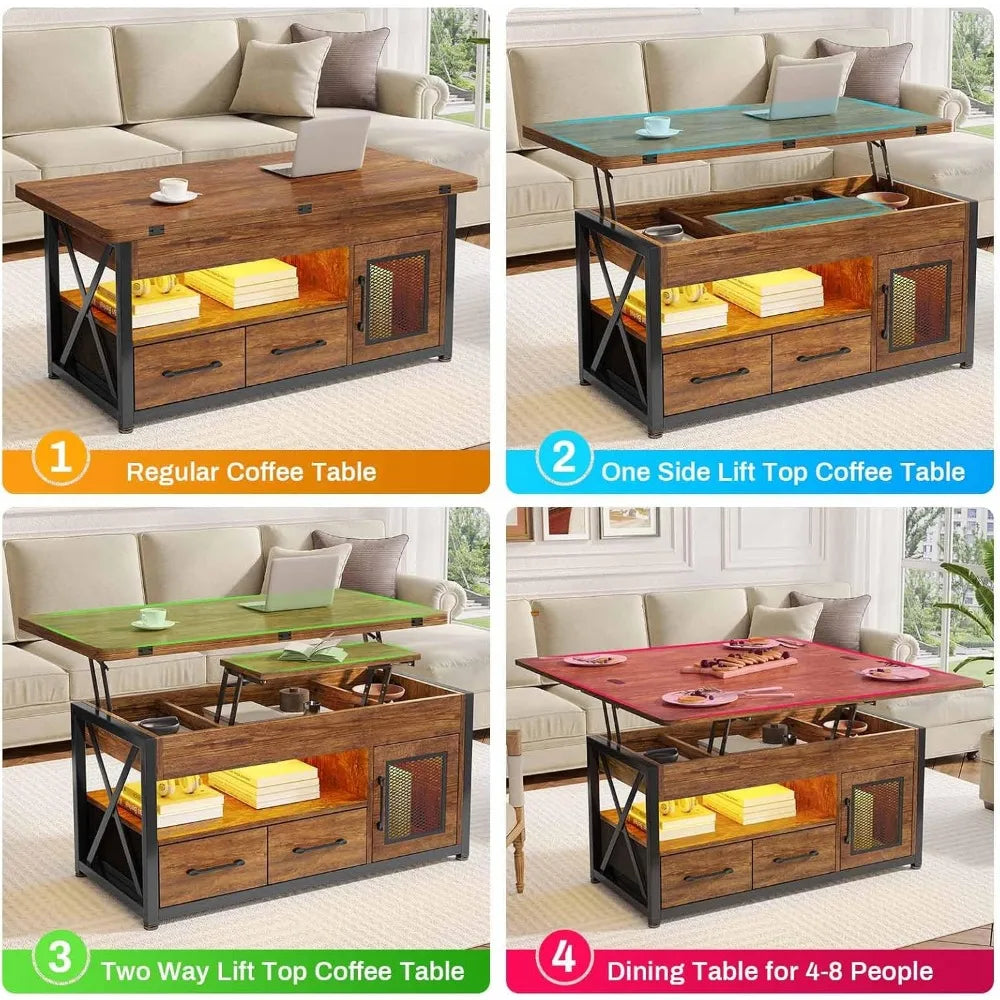 40" Lift Top Coffee Table, 4 in 1 Coffee Tables with Storage Cabinet for Living Room, Small Farmhouse Coffee Table with 2