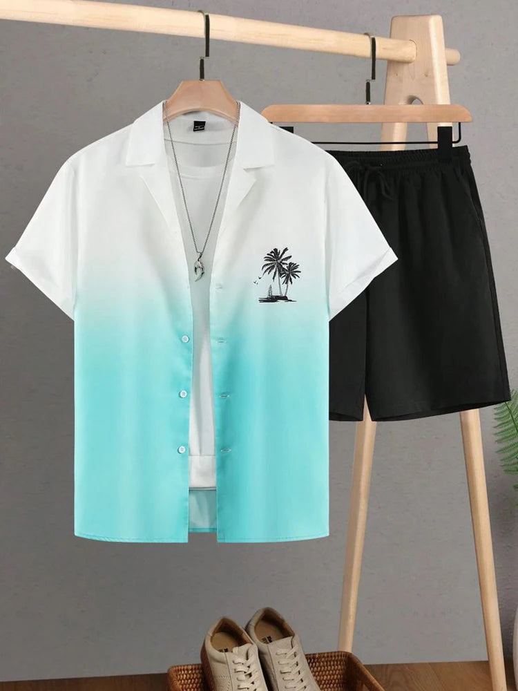 New Summer Refreshing Short-sleeved Shirt And Beach Shorts Men's Set Outdoor Street Men's Shirt Everyday Casual Men's Shorts Set