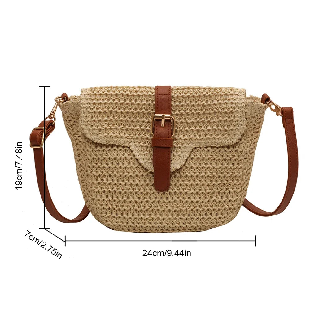 Summer Beach Straw Bags for Women Straw Shoulder Crossbody Bags Rattan Casual Boho Woven Bag Bohemian Tote Mobile Phone Bag 2023