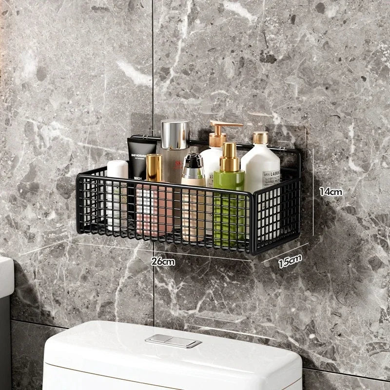 Bathroom Organiser Multifunctional Toiletries Organiser No-Punch Bathroom Shelf Bathroom Kitchen Wall Mount  Rack Wood shelves