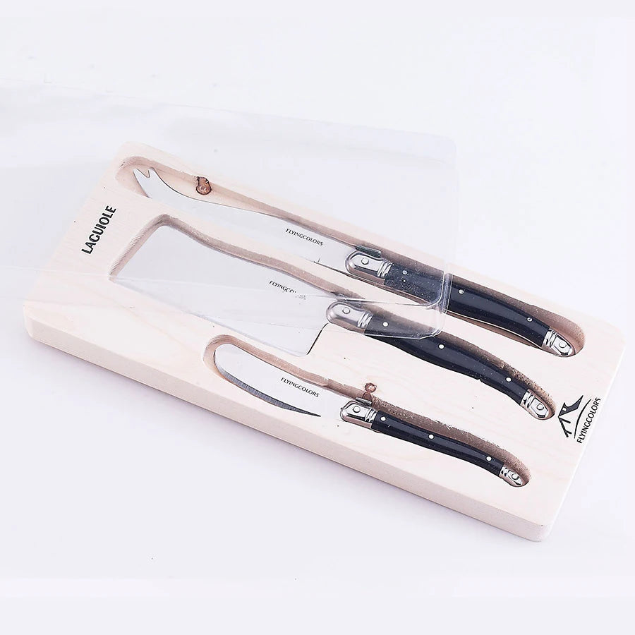 Laguiole Rainbow Cheese knives Set 3pcs Stainless steel Cheese Knife Butter Cutter Spreader in Wood Holder Kitchen Accessories
