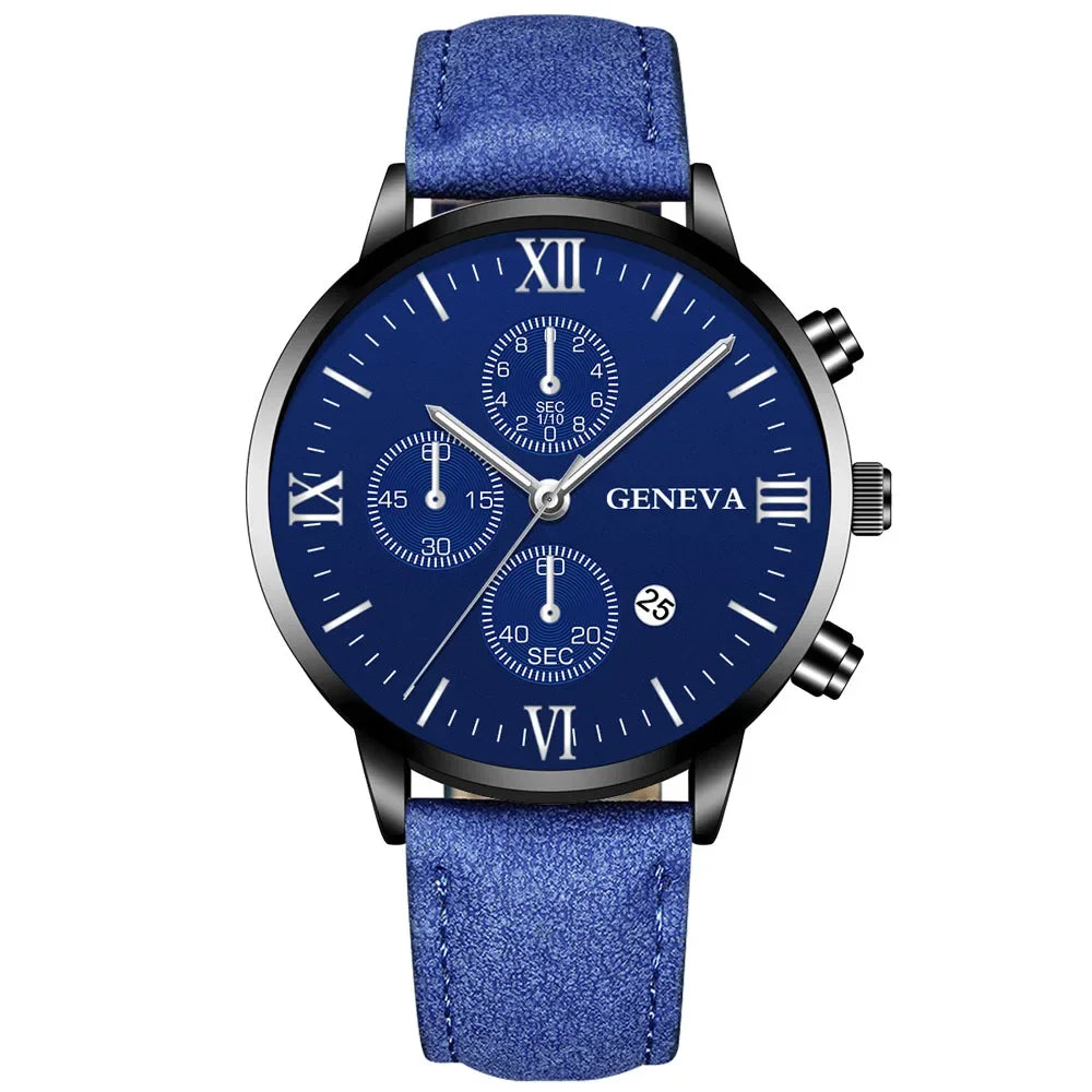 Fashion Geneva Men Date Alloy Case Synthetic Leather Analog Quartz Sport Watch Male Clock Top Brand Luxury Relogio Masculino