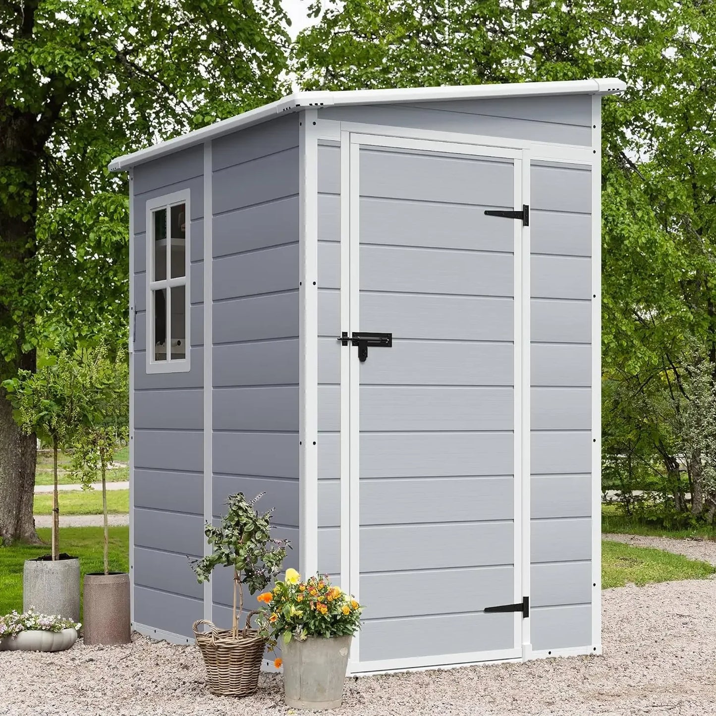 Outdoor Storage Shed, 6 x 4 FT Resin Shed with Floor and Lockable Door, Plastic Garden Tool Outside Sheds for Patio Backyard