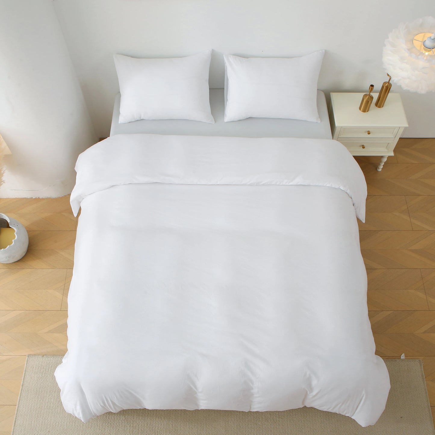 3 Pieces Solid Color Bedding Set with 1 Duvet Cover and 2 Pillow Shams, Comforter Not Included (King Size, White)