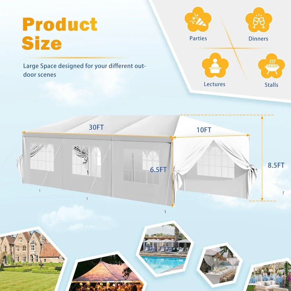 Party Tent 10x30Outdoor Wedding Canopy Tents with Removable Sidewalls Heavy Duty Event Booths Waterproof Gazebo Shelter (White)