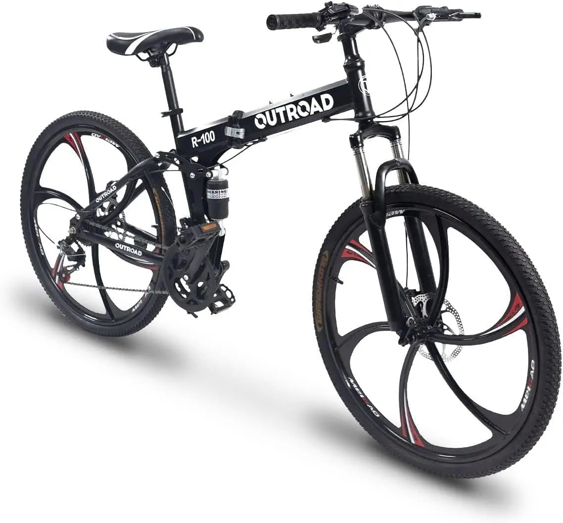 26 Inch Folding Mountain Bike, 21 Speed Full Suspension High-Carbon Steel MTB Foldable Bicycle, Dual Disc Brake Non-Slip Bikes