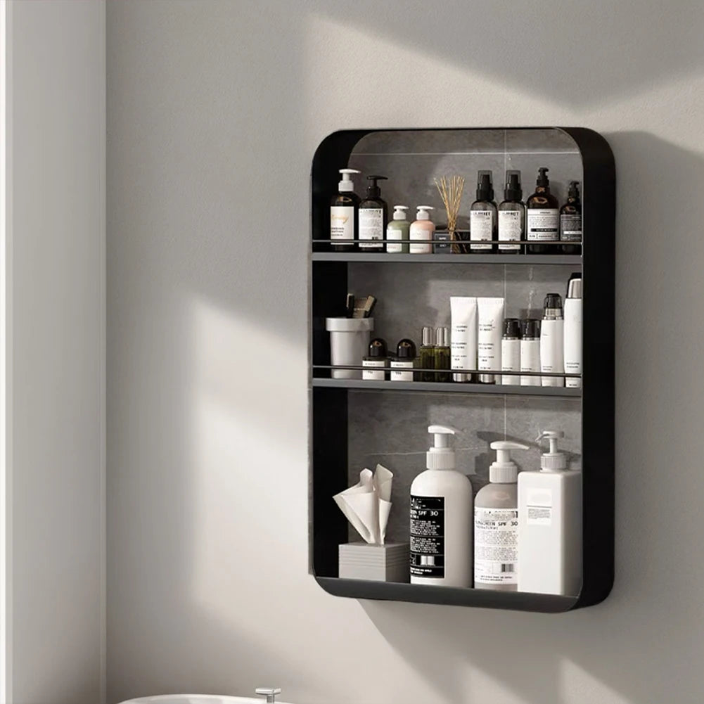 Wall-Mounted Bathroom Shelf No Drilling 2 Layers Shelves Cosmetic Storage Rack Kitchen Seasoning Bottle Racks Closet Organizer