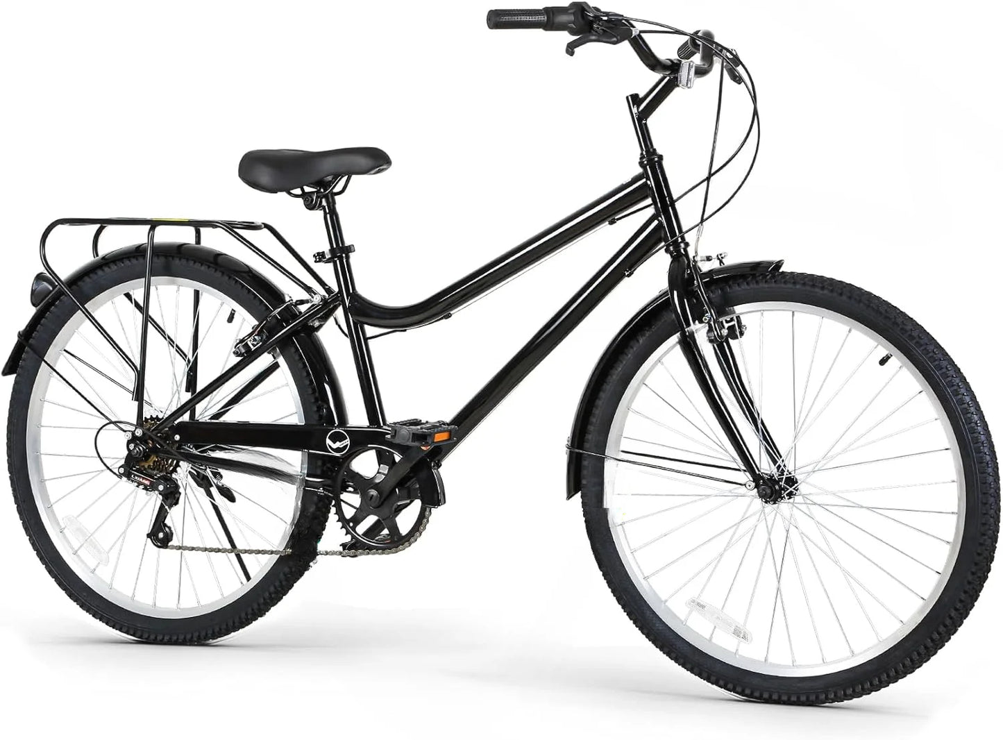 26 Inch Commuter Bicycle for Adult Men and Women, 7-Speed/High-Carbon Steel/Front & Rear Fenders, Comfortable City Bikes