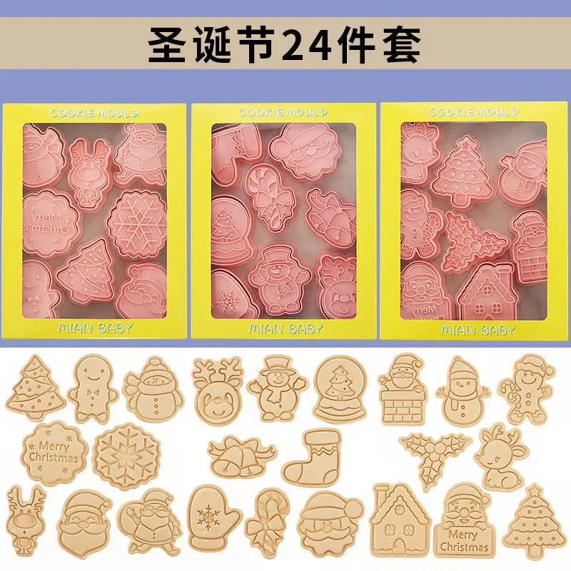 24Pcs Sanrio Hello Kitty Cartoon Cookie Mold 3D Pressable Stamp Kitchen Baking Pastry Bakeware New Year Christmas Decoration