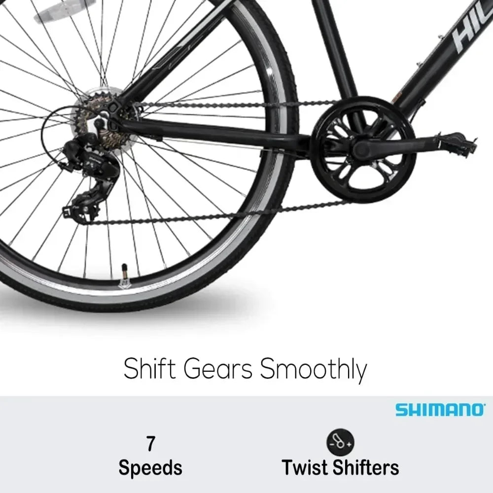 Mens and Womens Hybrid Bike Step-Over or Step-Through Frame 700C Wheels Urban Commuter Bike, 7 Speeds Road Bicycle for Adult