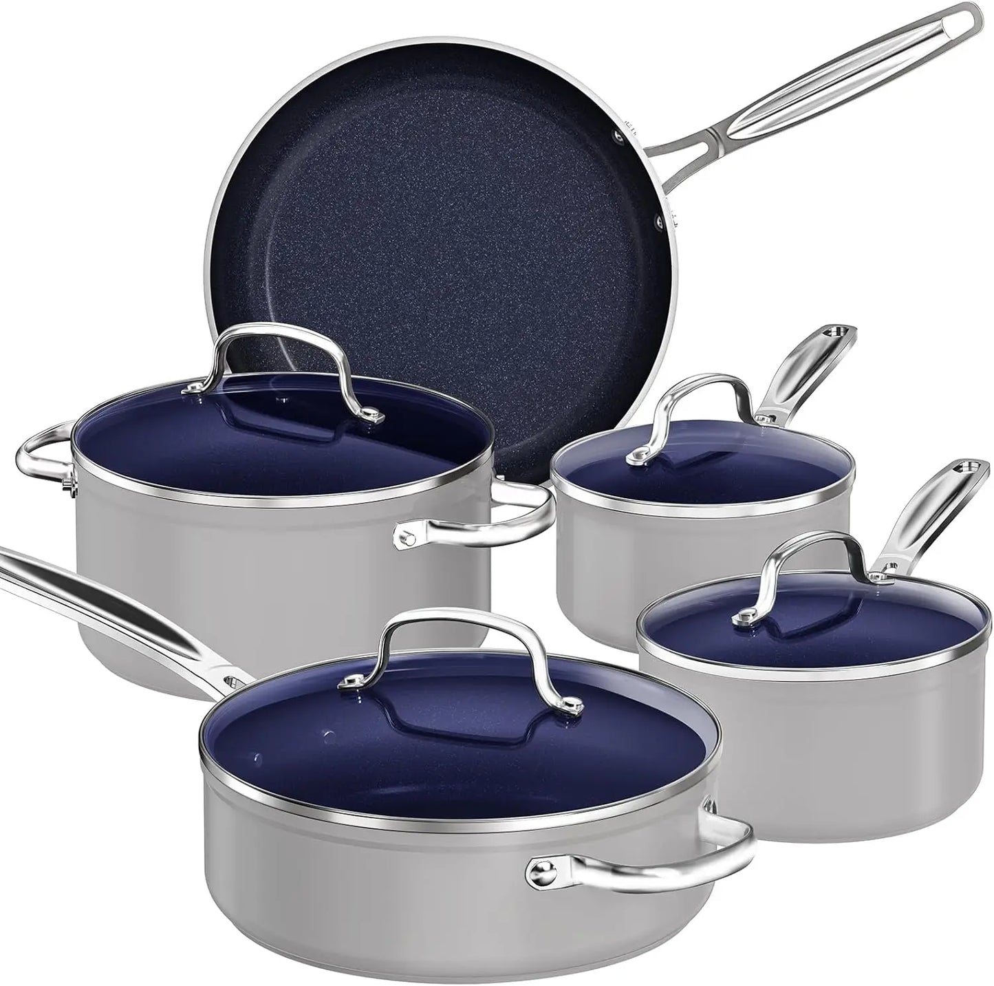 ave 9Pc Cookware Set Healthy Duralon Blue Ceramic Nonstick Coated, Diamond Infused Scratch-Resistant, Pfas Free, Oven Safe,