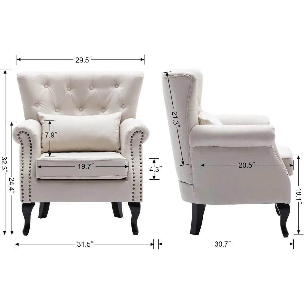 Mid-century Modern Accent Chairs Set of 2, Comfy Tufted Single Sofa Chair Wingback Armchair with Pillow for Living Room, Bedroom