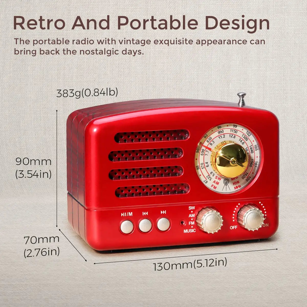 PRUNUS J-160 Classical Retro FM AM Desktop Radio Receiver Rechargeable Portable MP3 Radios Stereo 3W Bluetooth Speaker AUX USB