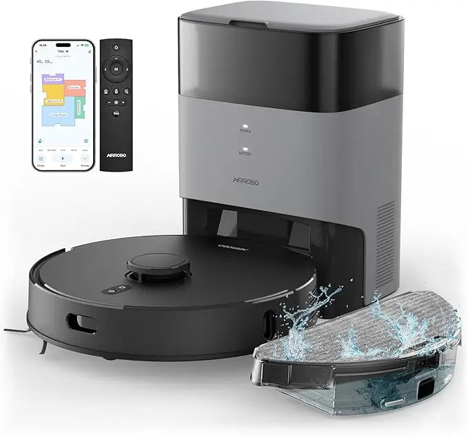AIRROBO Robot Vacuum and Mop Combo, Self-Emptying, 60-Day Capacity, Home Mapping, Schedule, Wi-Fi/App/Alexa/Remote