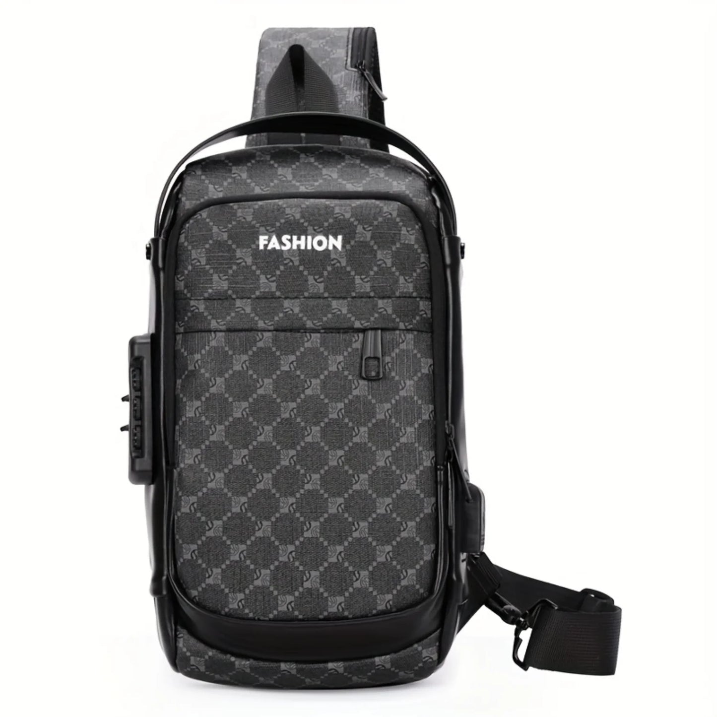 1pc Mens Fashion Retro Multifunctional Chest Bag, Shoulder Bag, Password Lock Design Casual Commuter All-match Checkered Print