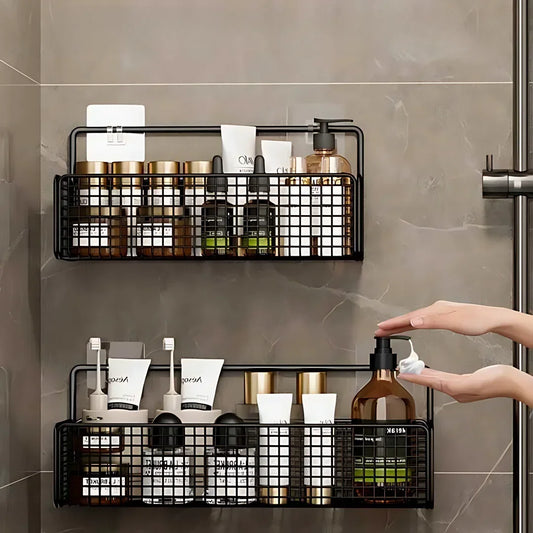 Bathroom Organiser Multifunctional Toiletries Organiser No-Punch Bathroom Shelf Bathroom Kitchen Wall Mount  Rack Wood shelves