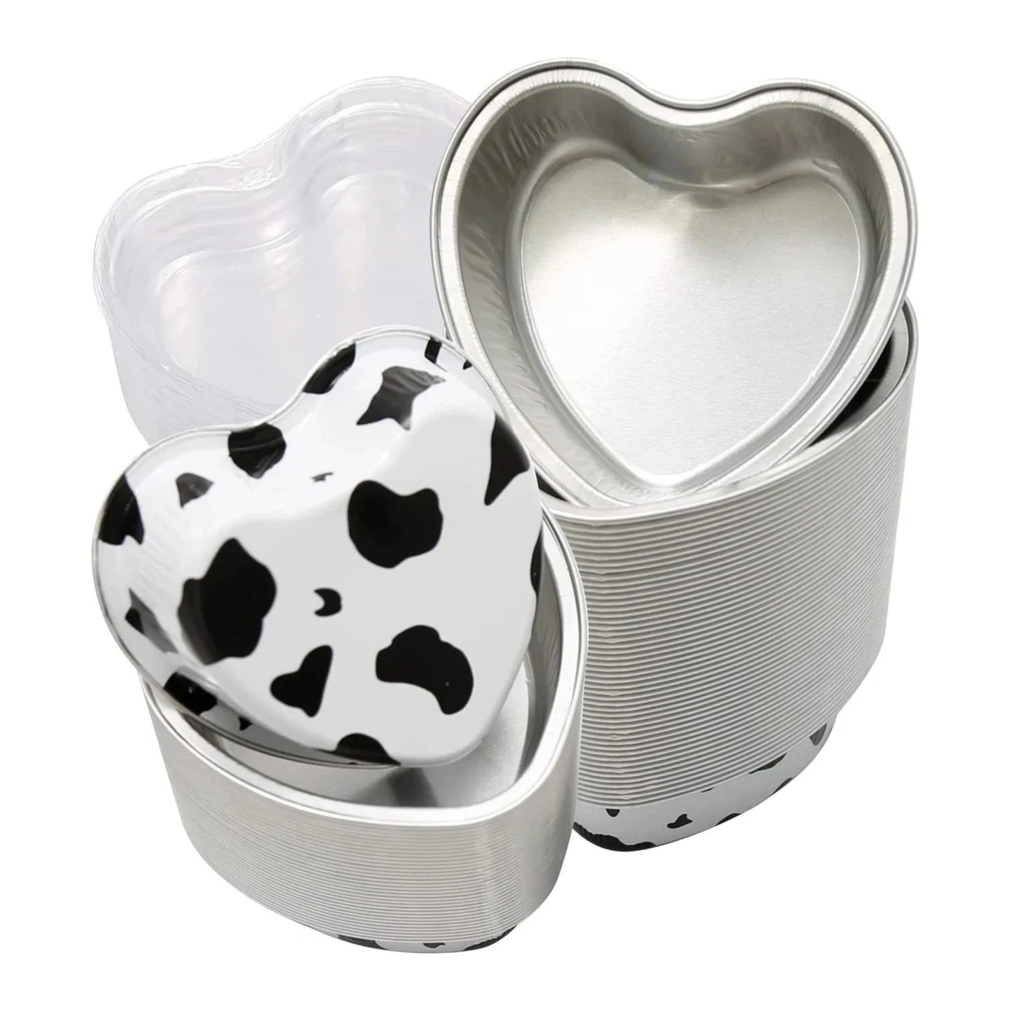Disposable Mini Heart Shaped Aluminum Foil Cake Pan with Lids - 20 Pcs 100 ML/ 3.4 Ounce Cupcake Cup for Flan Baking