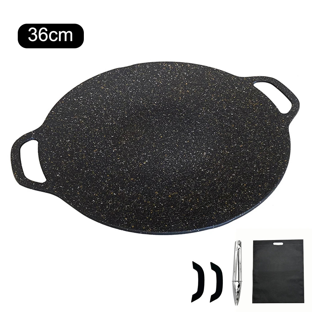 Grilling Pan Non-stick Frying Pan Flat Pancake Griddle Stone Cooker BBQ Grill Baking Pan for Outdoor Camping Barbecue Bakeware