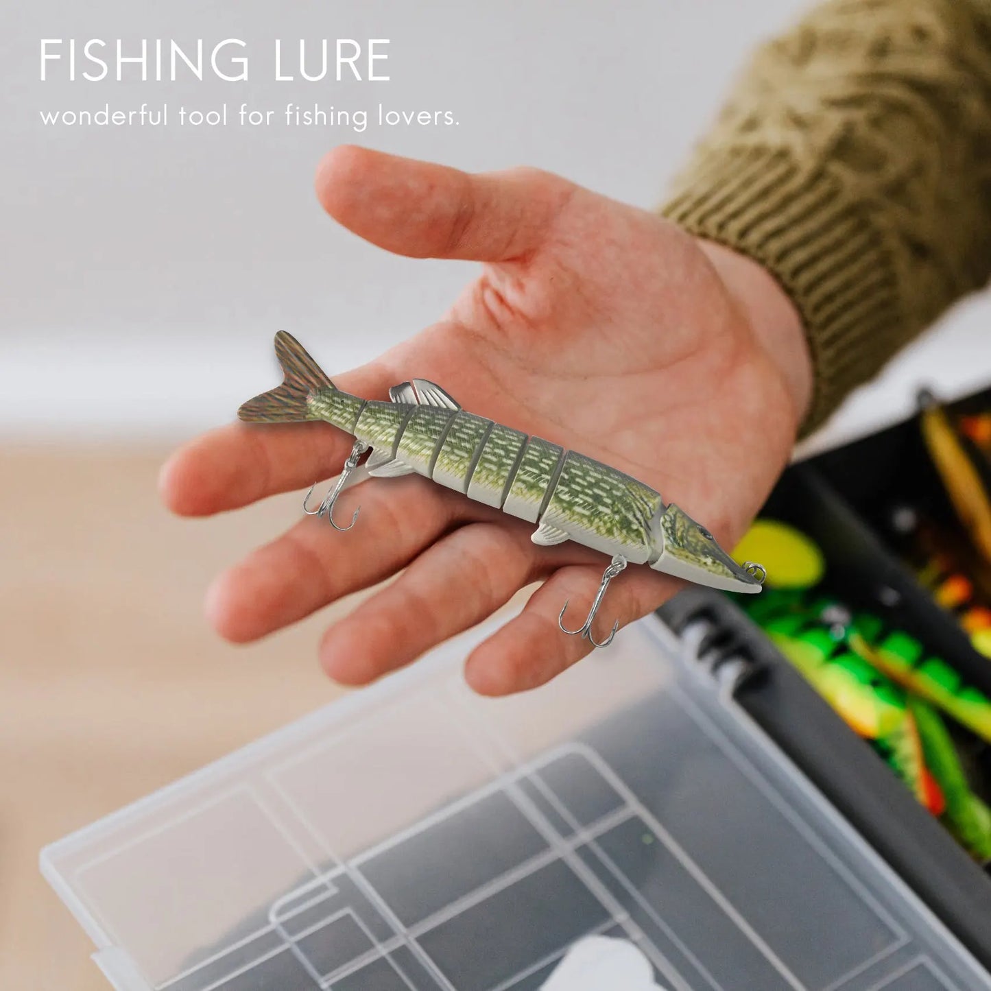 20cm 40g Lifelike Multi-jointed 8-segement Pike Muskie Fishing Lure Swimbait Crankbait Hard Bait Fish Hook Tackle ArmyGreen