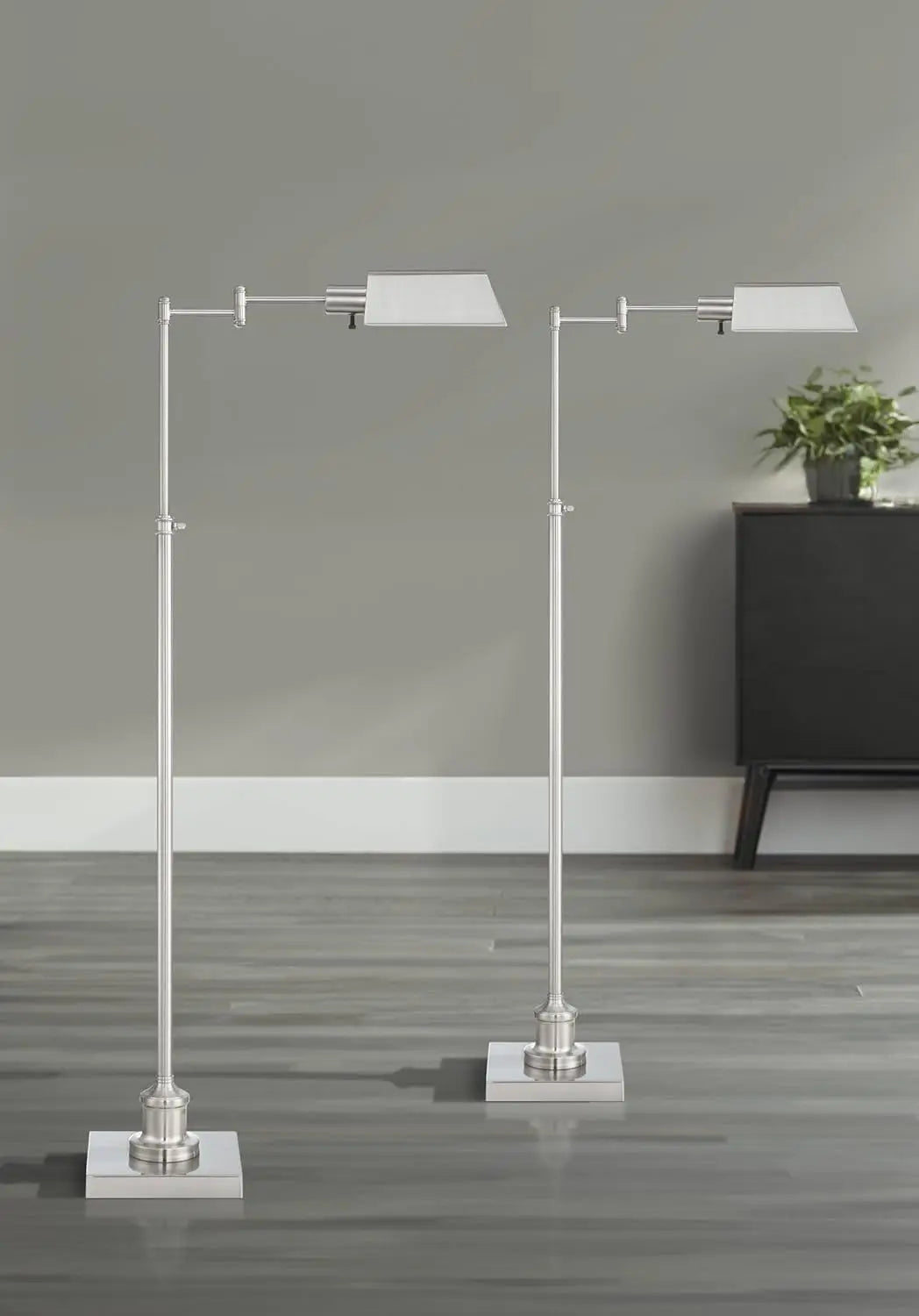 Regency Hill Jenson Traditional 54"" Tall Standing Floor Lamps Set Of 2 Lights Swing Arm Pharmacy Task Adjustable Silver