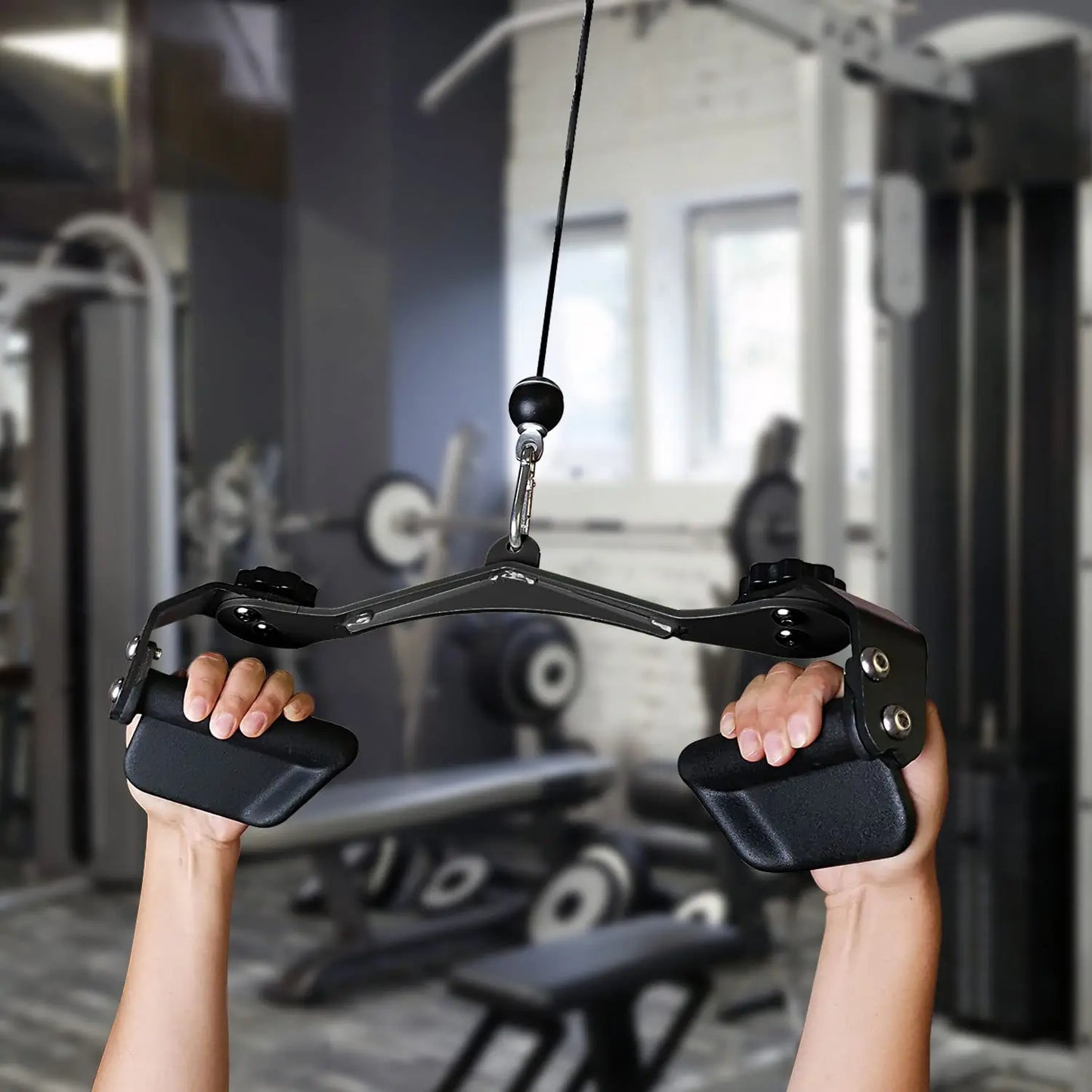 Adjustable Fitness Lat Pull Down Bar Gym Pulley Cable Machine Attachments Home Biceps Triceps Back Blaster Rowing Workout Handle