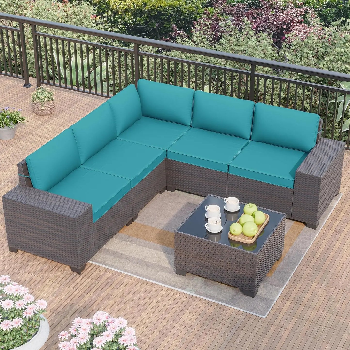 Patio Furniture Modularwith Swivel Chairs Outdoor Sectional Wicker Rattan w/Fire Pit Conversation Sofa Set for Backyard