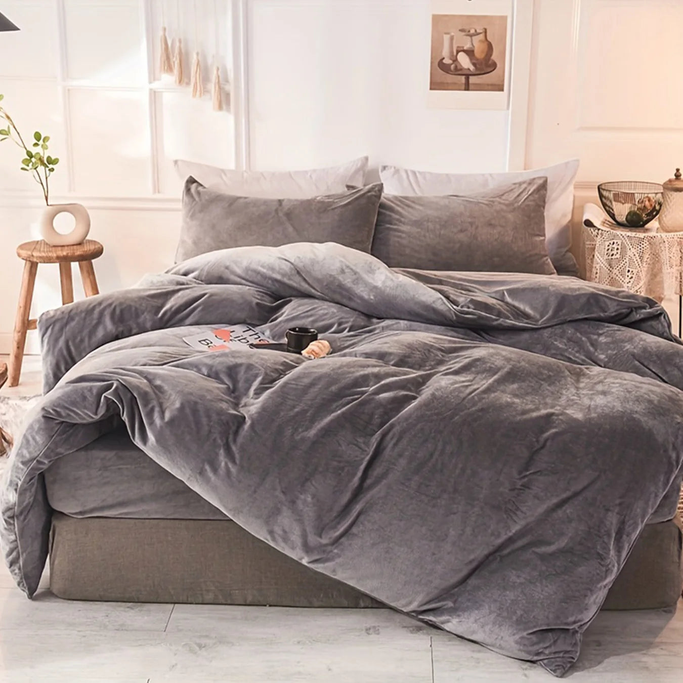 3pcs Velvet Duvet Cover Set - Soft, Warm, Skin-Friendly Solid Color Autumn and Winter Bedding for Bedroom, Guest Room with 1 Duv