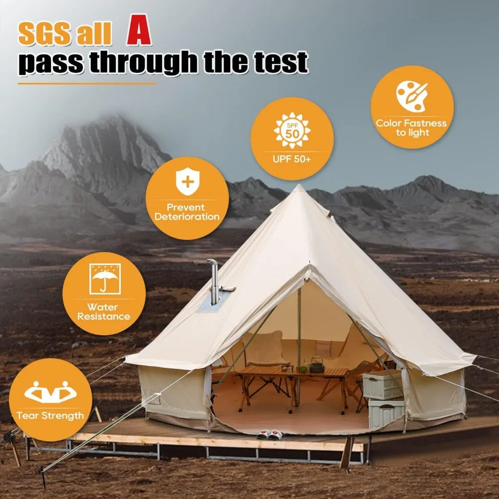 Outdoor Camping Tents, Yurt Canvas Tent with Stove Jack,for 4/6/8 Person Family 4 Season Camping,Outdoor Canvas Bell Tent