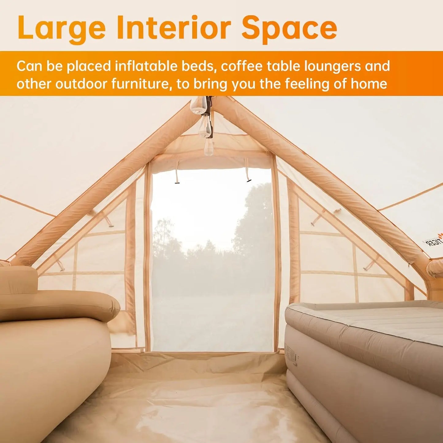 Pump, Glamping Tents, Easy Setup 4 Season Waterproof Windproof Outdoor Blow Up Tent, Luxury Cabin Tent with Mesh Windows & Doors